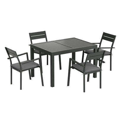 Gardeon 5-Piece Outdoor Dining Set — Extendable Aluminium Table, Black