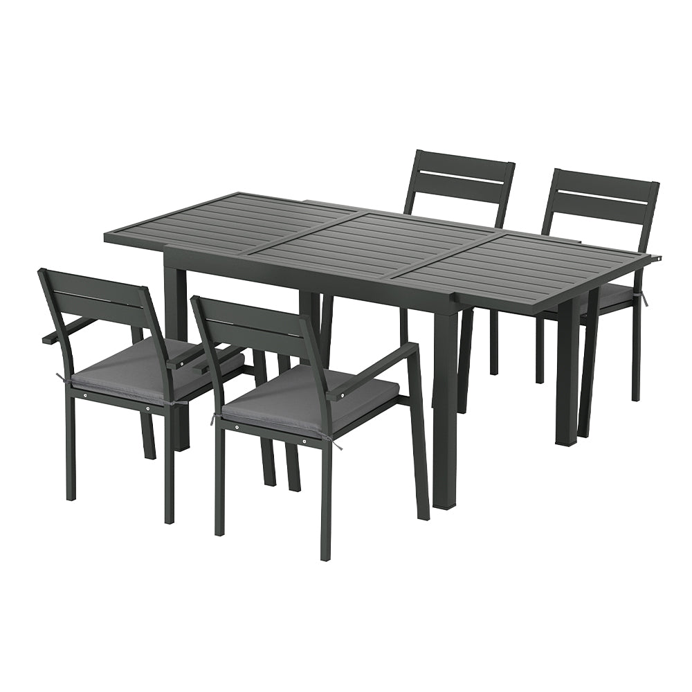 Gardeon 5-Piece Outdoor Dining Set — Extendable Aluminium Table, Black