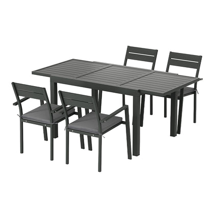 Gardeon 5-Piece Outdoor Dining Set — Extendable Aluminium Table, Black
