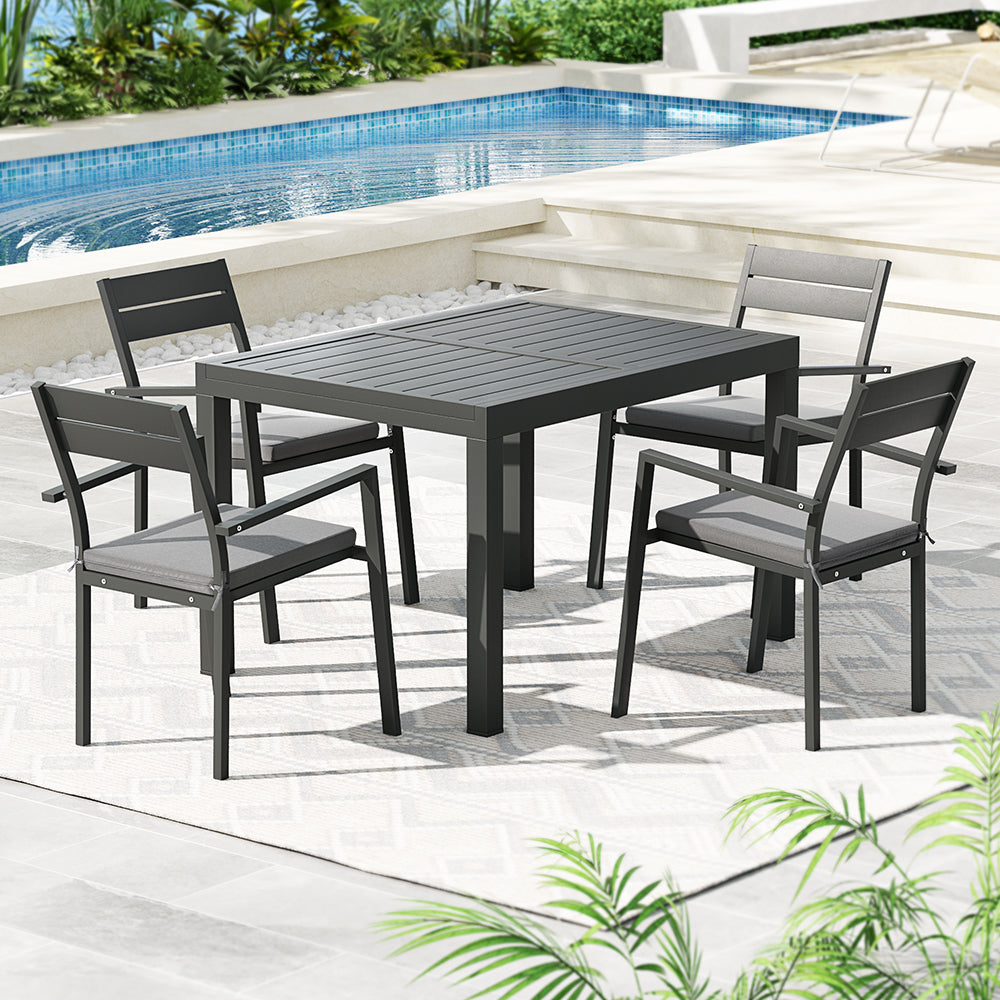 Gardeon 5-Piece Outdoor Dining Set — Extendable Aluminium Table, Black