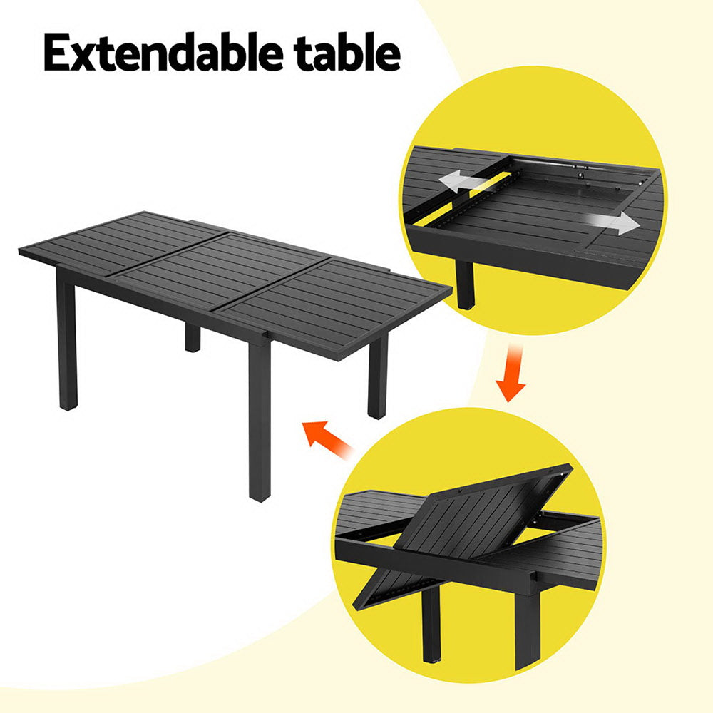 Gardeon 5-Piece Outdoor Dining Set — Extendable Aluminium Table, Black