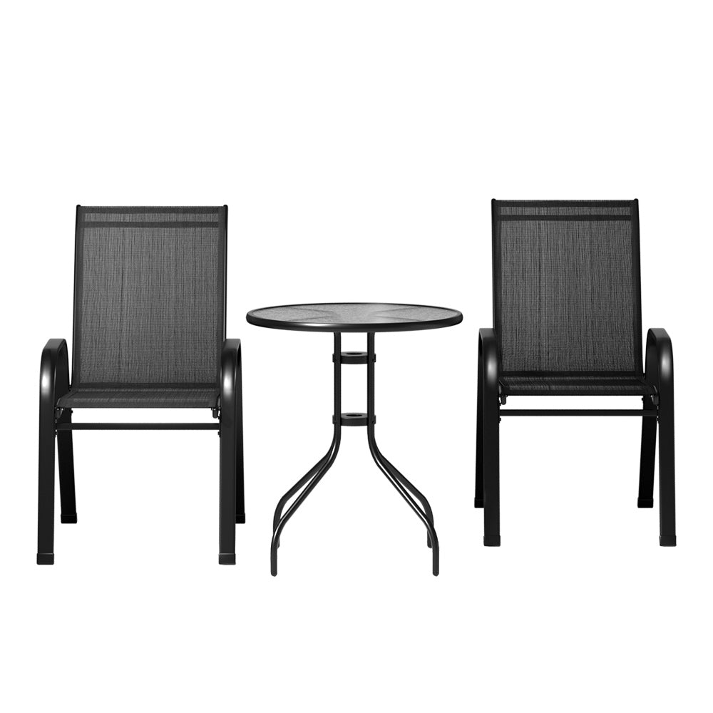 Gardeon 3-Piece Stackable Bistro Set — Black