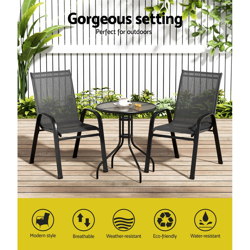 Gardeon 3-Piece Stackable Bistro Set — Black