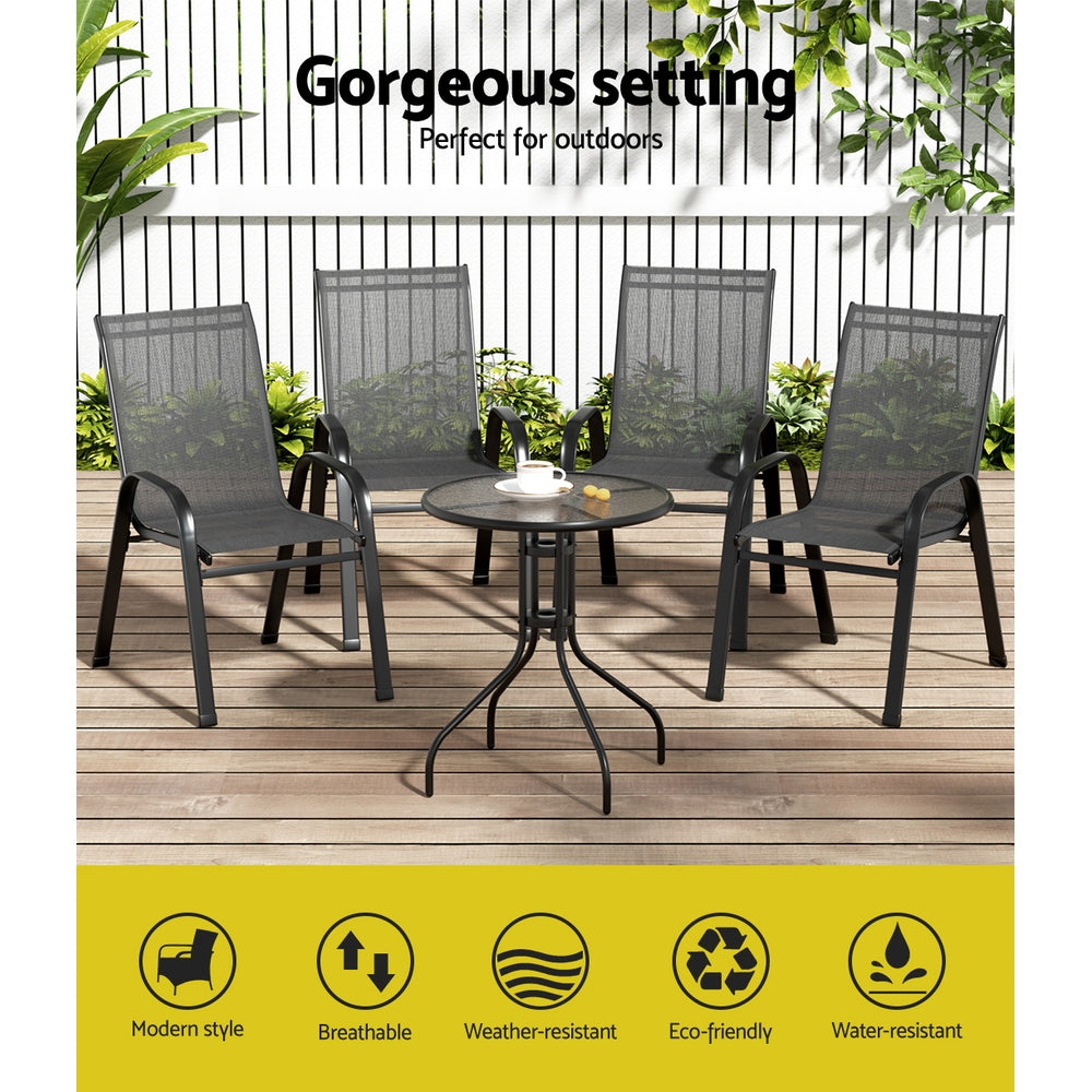 Gardeon 5-Piece Stackable Bistro Set — Black