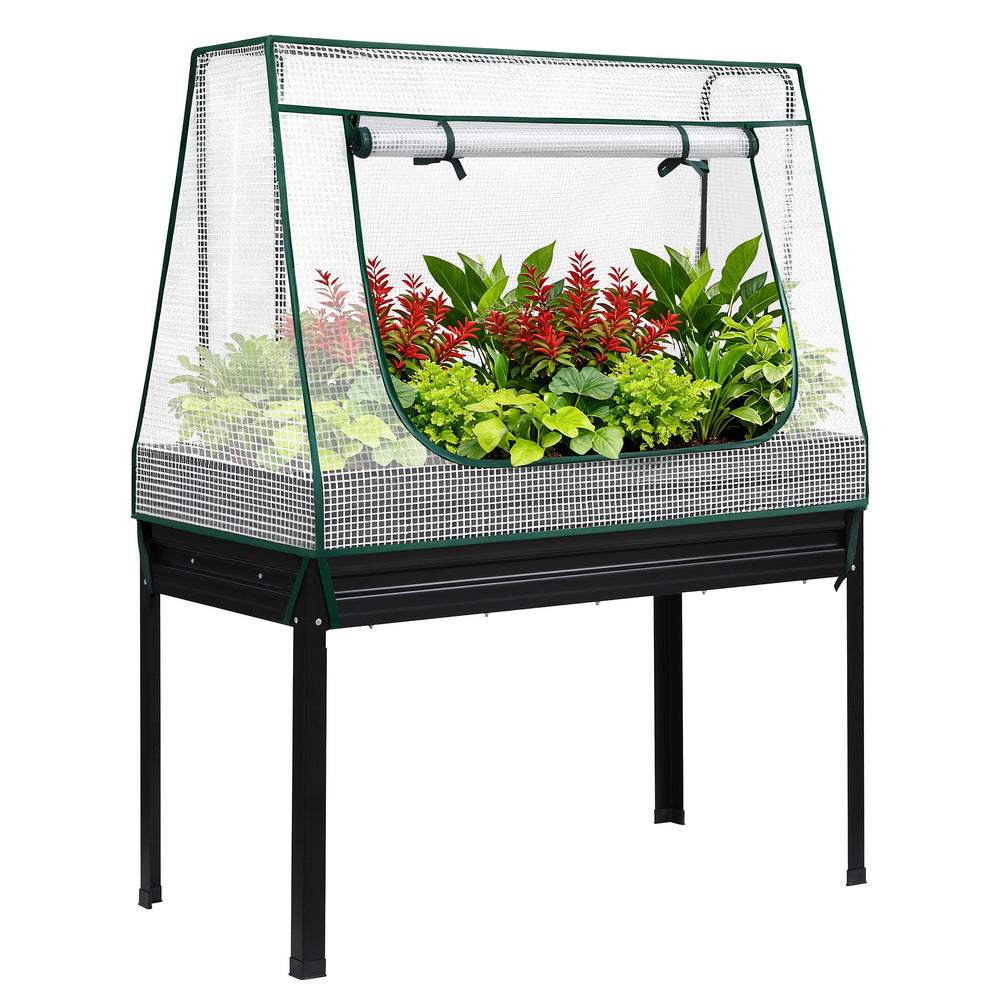 Green Fingers Metal Garden Bed w Mini Greenhouse Cover 1.16m x .6m x 250mm