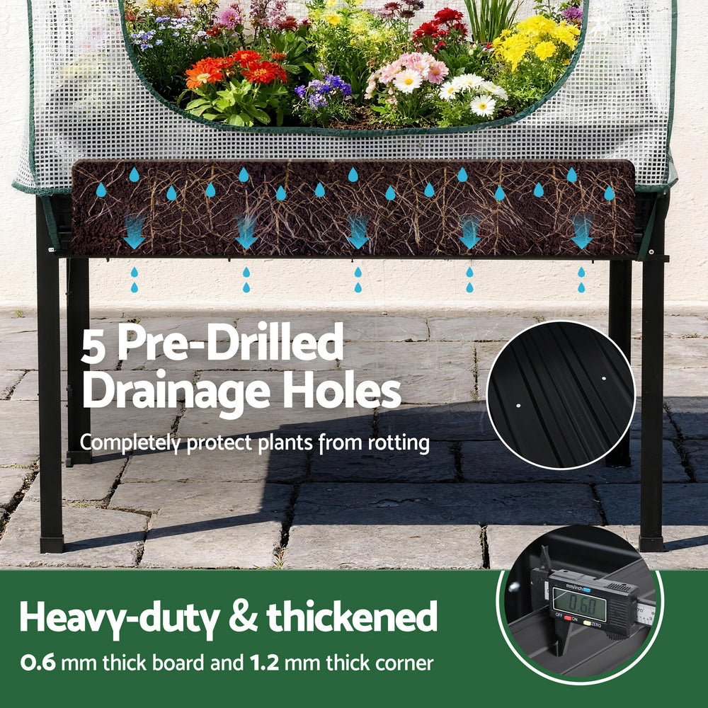 Green Fingers Metal Garden Bed w Mini Greenhouse Cover 1.16m x .6m x 250mm