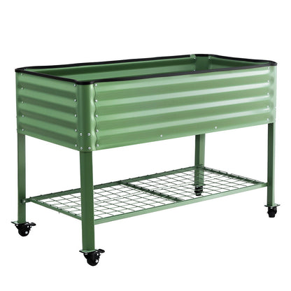 Green Fingers Elevated Raised Garden Bed Kit Mobile w/ Locking Wheels &amp; Storage Shelf 100KG Max Load 115x60x81cm | Galvanized Steel, Portable Green Organizer for Seniors, Patio, Balcony, Vegetables