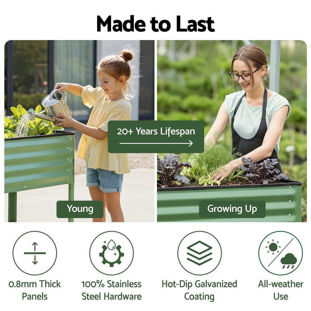 Green Fingers Elevated Raised Garden Bed Kit Mobile w/ Locking Wheels &amp; Storage Shelf 100KG Max Load 115x60x81cm | Galvanized Steel, Portable Green Organizer for Seniors, Patio, Balcony, Vegetables