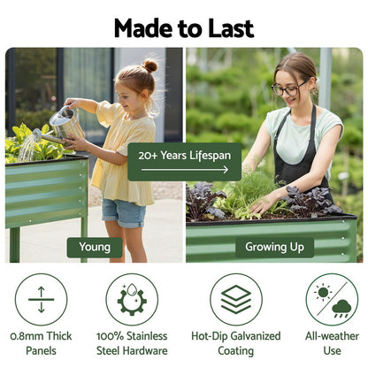 Green Fingers Elevated Raised Garden Bed Kit Mobile w/ Locking Wheels &amp; Storage Shelf 100KG Max Load 115x60x81cm | Galvanized Steel, Portable Green Organizer for Seniors, Patio, Balcony, Vegetables