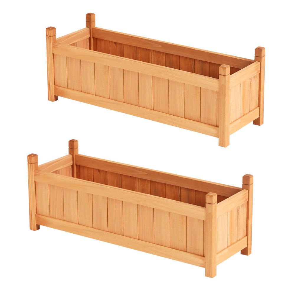 2x Green Fingers Garden Bed 90x30x33cm Wooden Planter Box Raised Container Growing