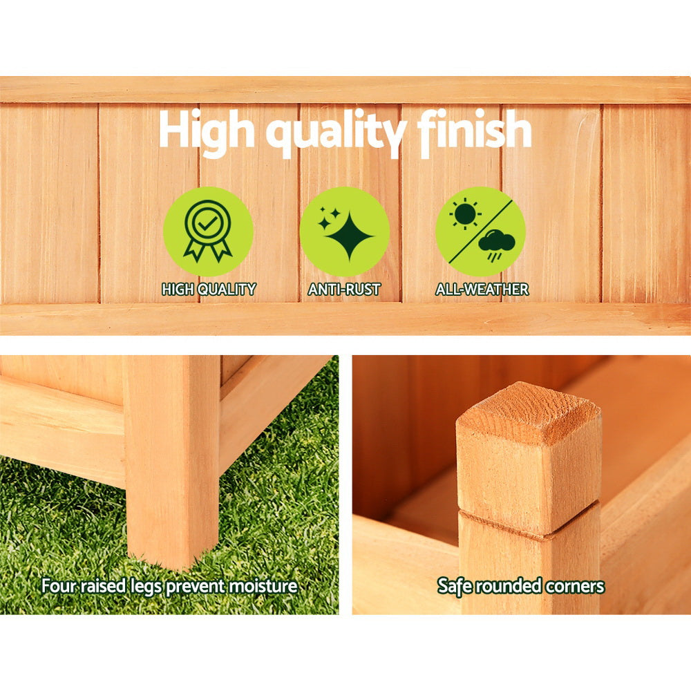 2x Green Fingers Garden Bed 90x30x33cm Wooden Planter Box Raised Container Growing