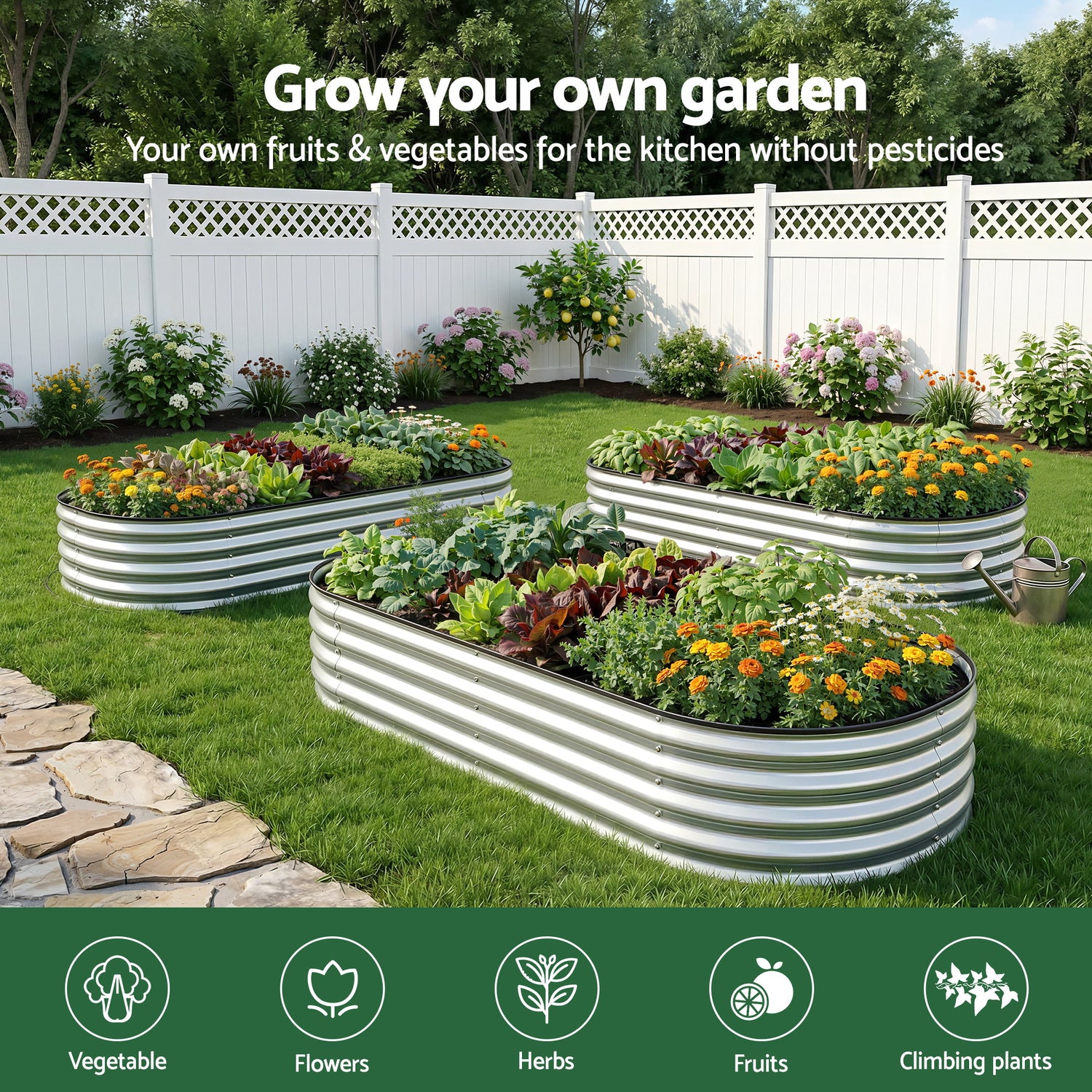 Greenfingers Raised Garden Bed 1.2m x .6m x 300mm - Silver