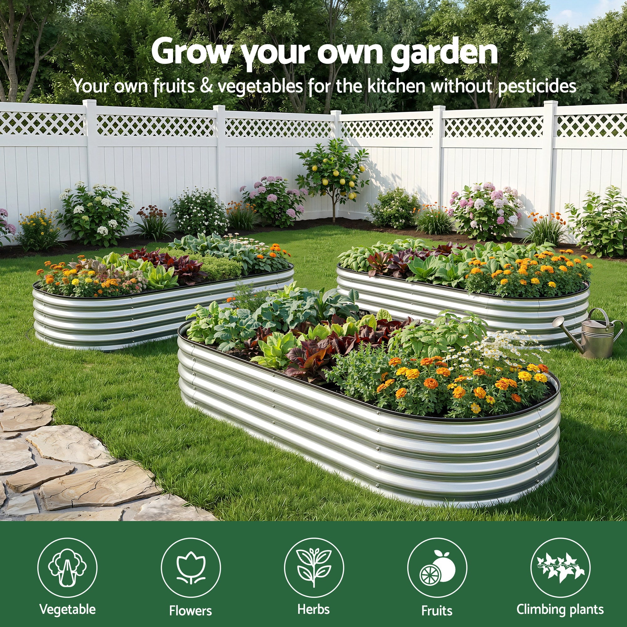 Greenfingers Raised Garden Bed 1.2m x .6m x 300mm - Silver