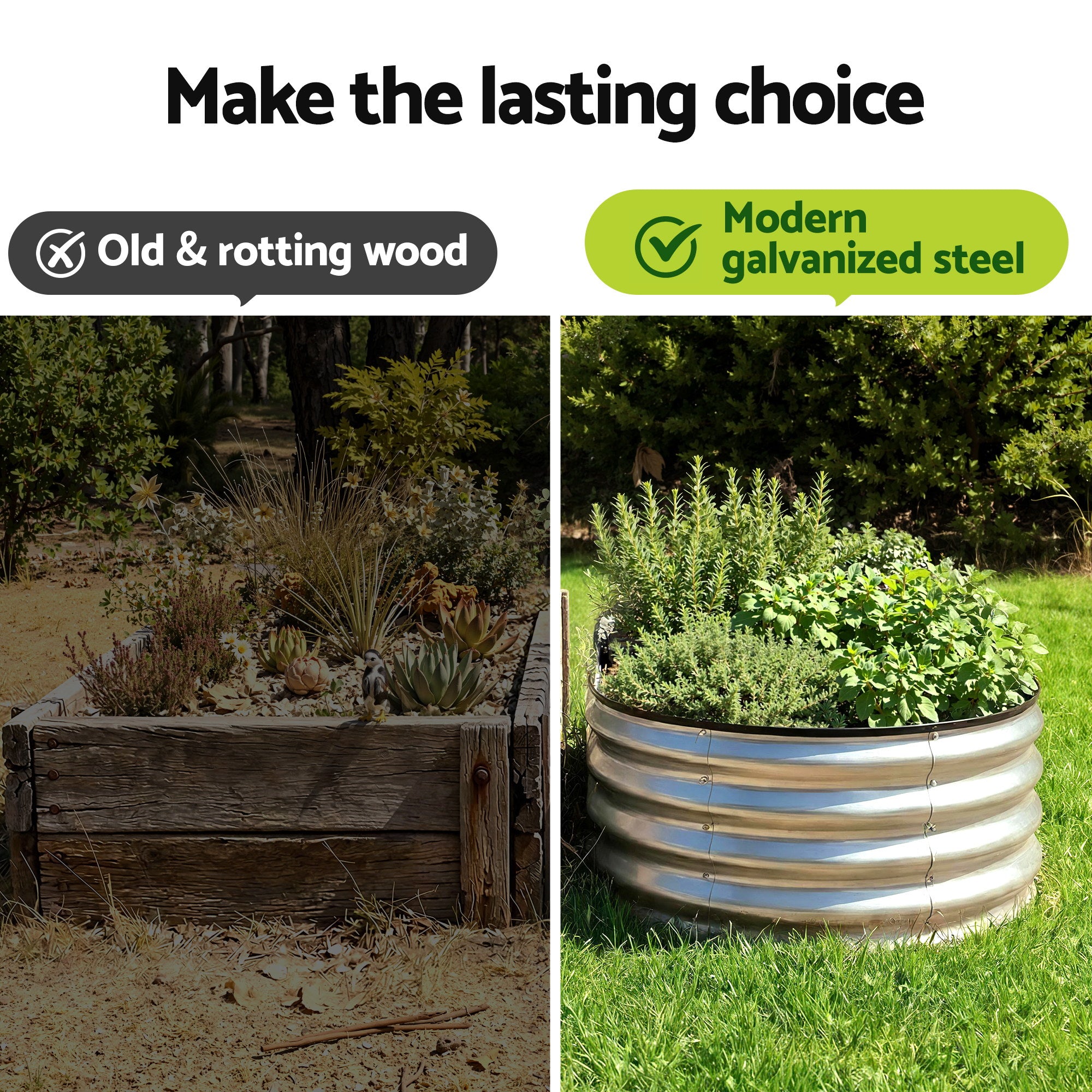 Greenfingers Raised Garden Bed 1.2m x .6m x 300mm - Silver