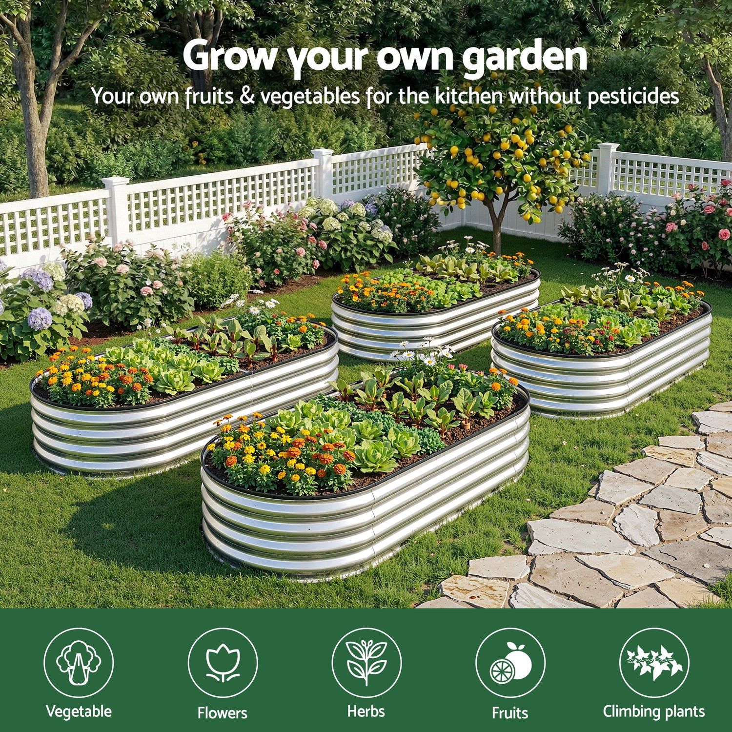 Greenfingers Raised Garden Bed 1.5m x .7m x 300mm - Silver