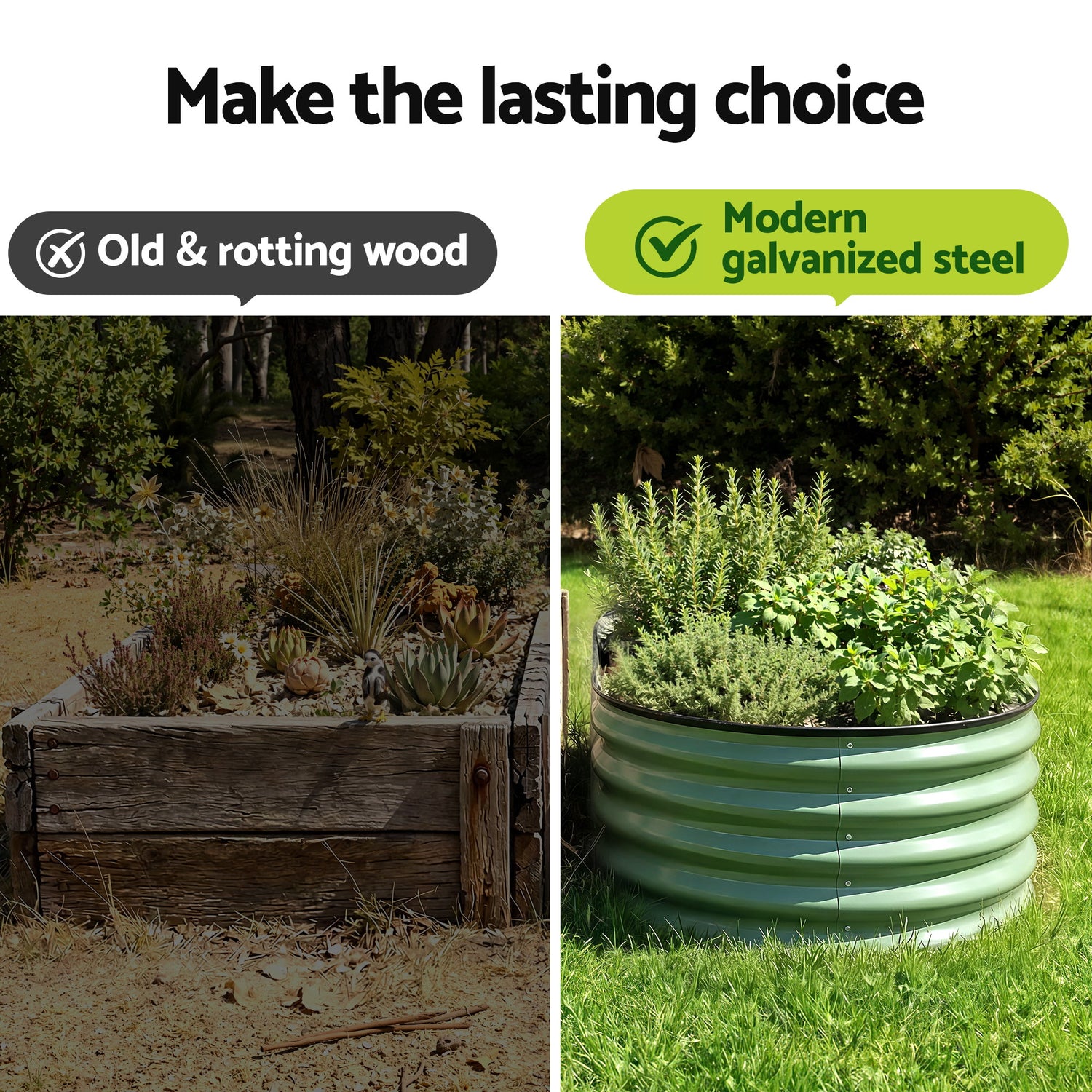 Greenfingers Raised Garden Bed 2.4m x .6m x 450mm - Green