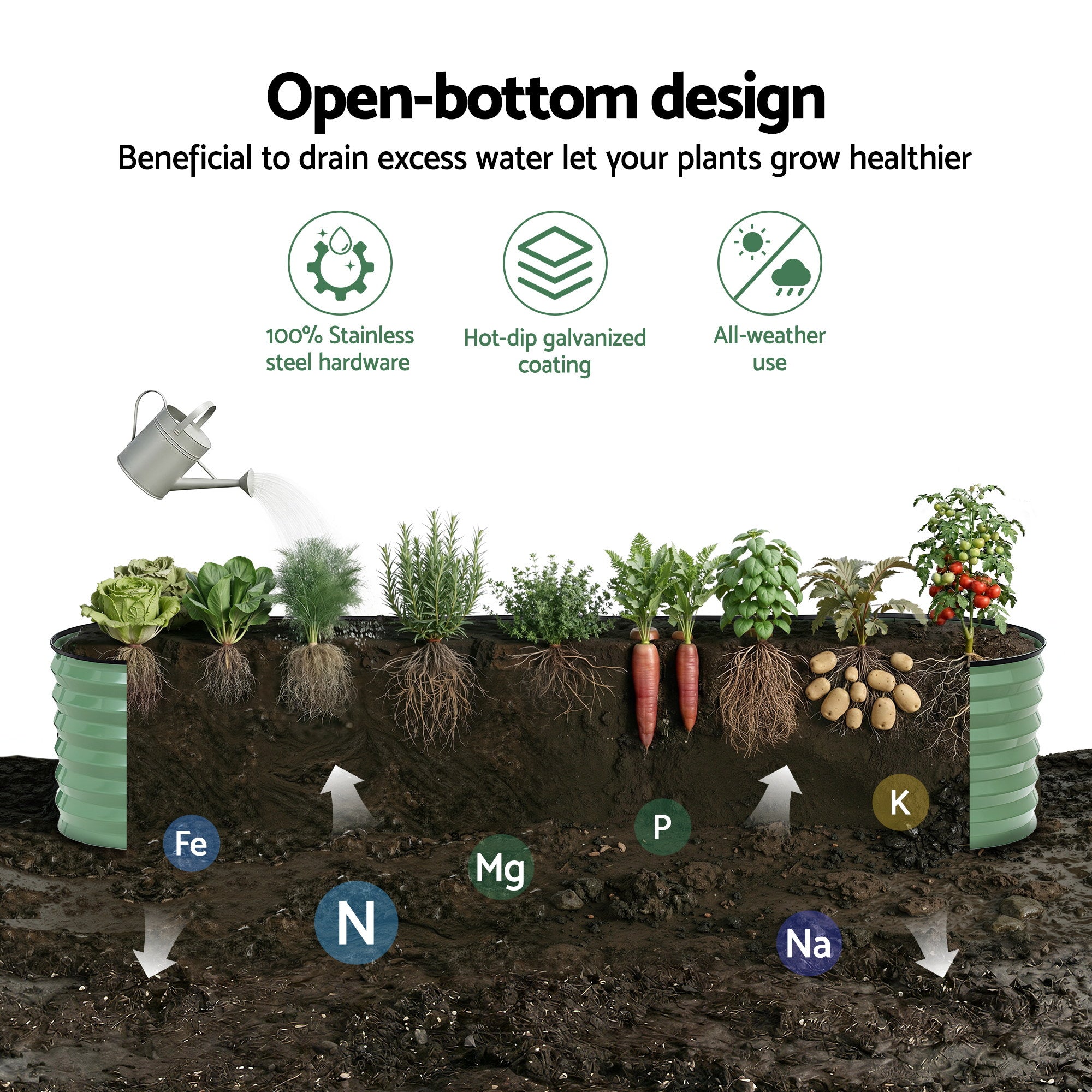 Greenfingers Raised Garden Bed 2.4m x .6m x 450mm - Green
