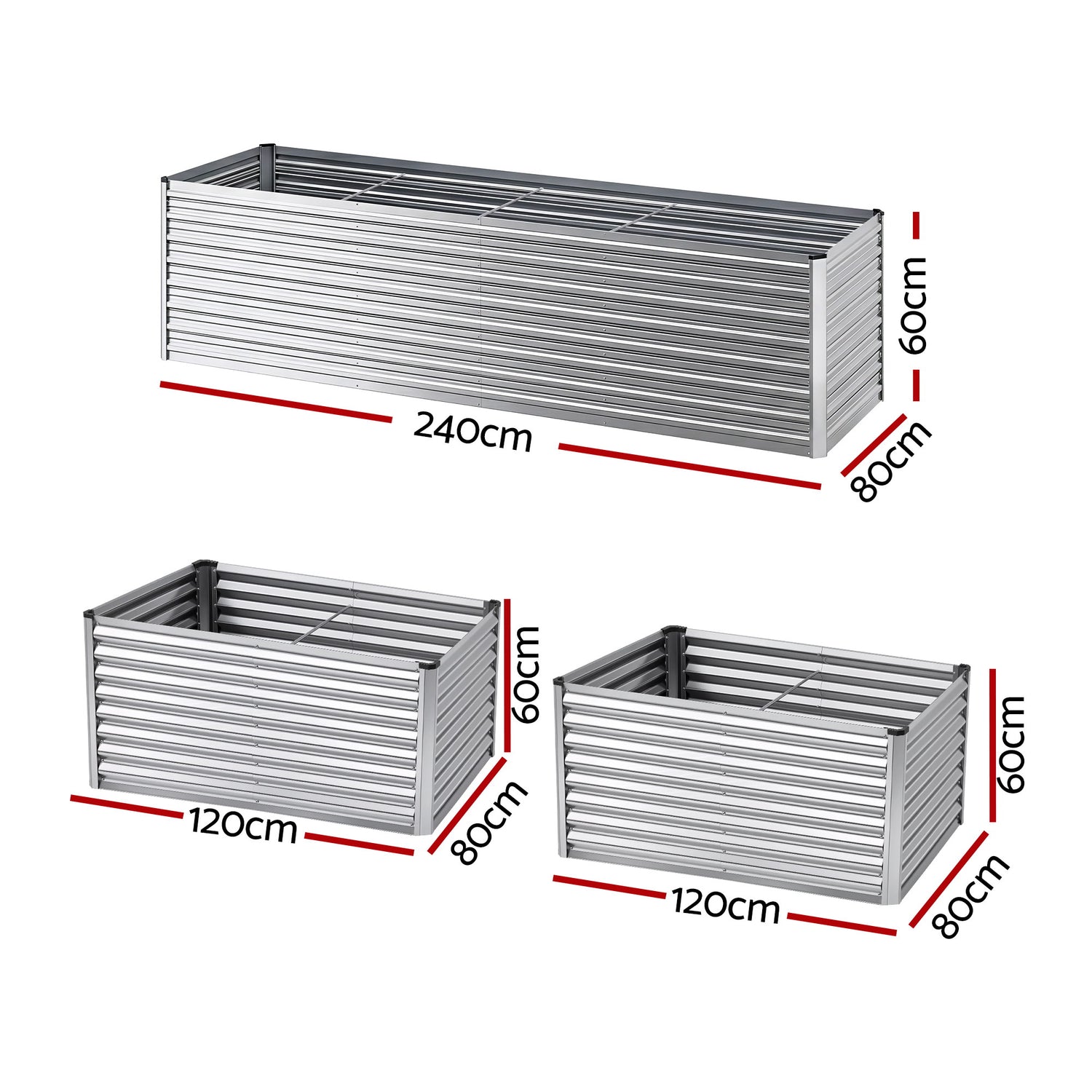 Greenfingers Raised Garden Bed 2.4m x .8m x  600mm  (2 in 1) - Silver