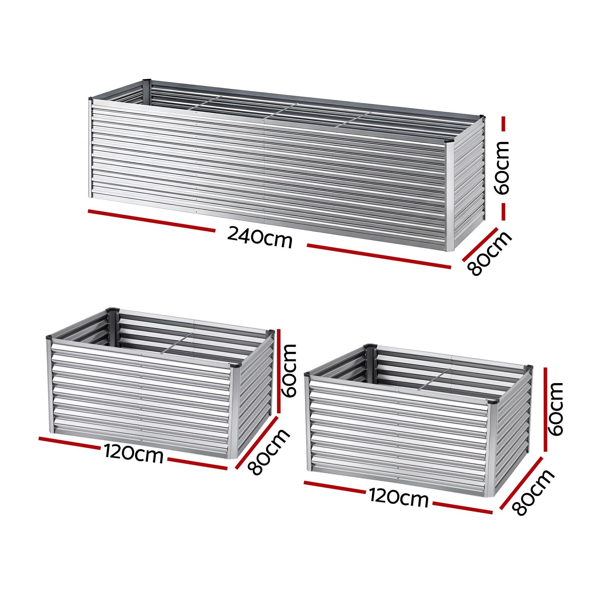 Greenfingers Raised Garden Bed 2.4m x .8m x  600mm  (2 in 1) - Silver