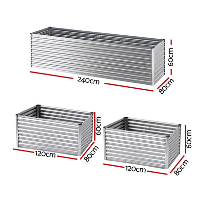 Greenfingers Raised Garden Bed 2.4m x .8m x  600mm  (2 in 1) - Silver