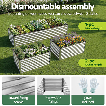 Greenfingers Raised Garden Bed 2.4m x .8m x  600mm  (2 in 1) - Silver