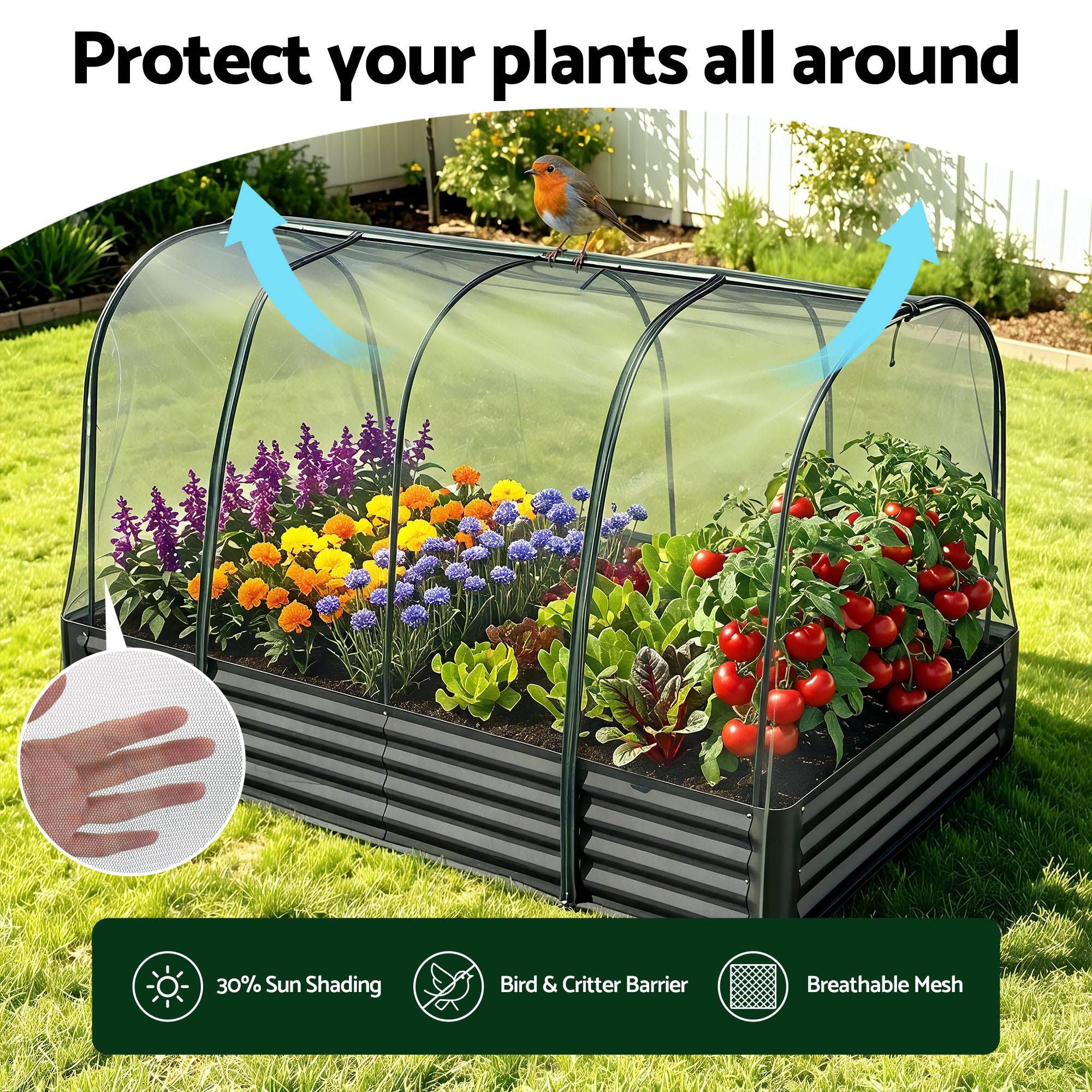 Greenfingers Raised Garden Bed with Cover 1.8m x .9m x 300mm (120cm High with cover)