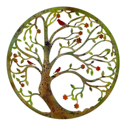 Round Laser Cut Tree of Life w/Red Birds
