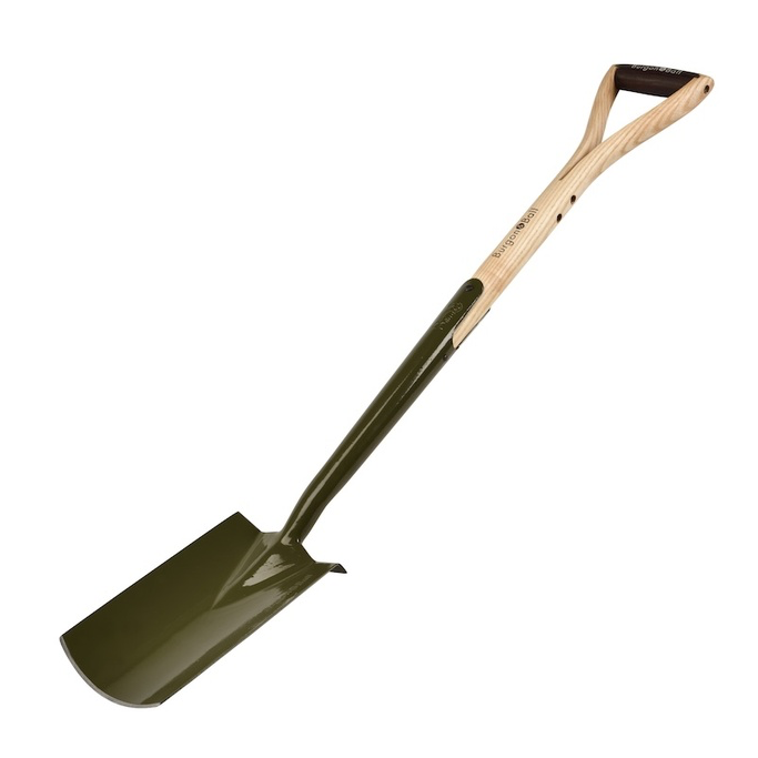Green shovel with a wooden handle on a white background boron shovel Burgon &amp; ball