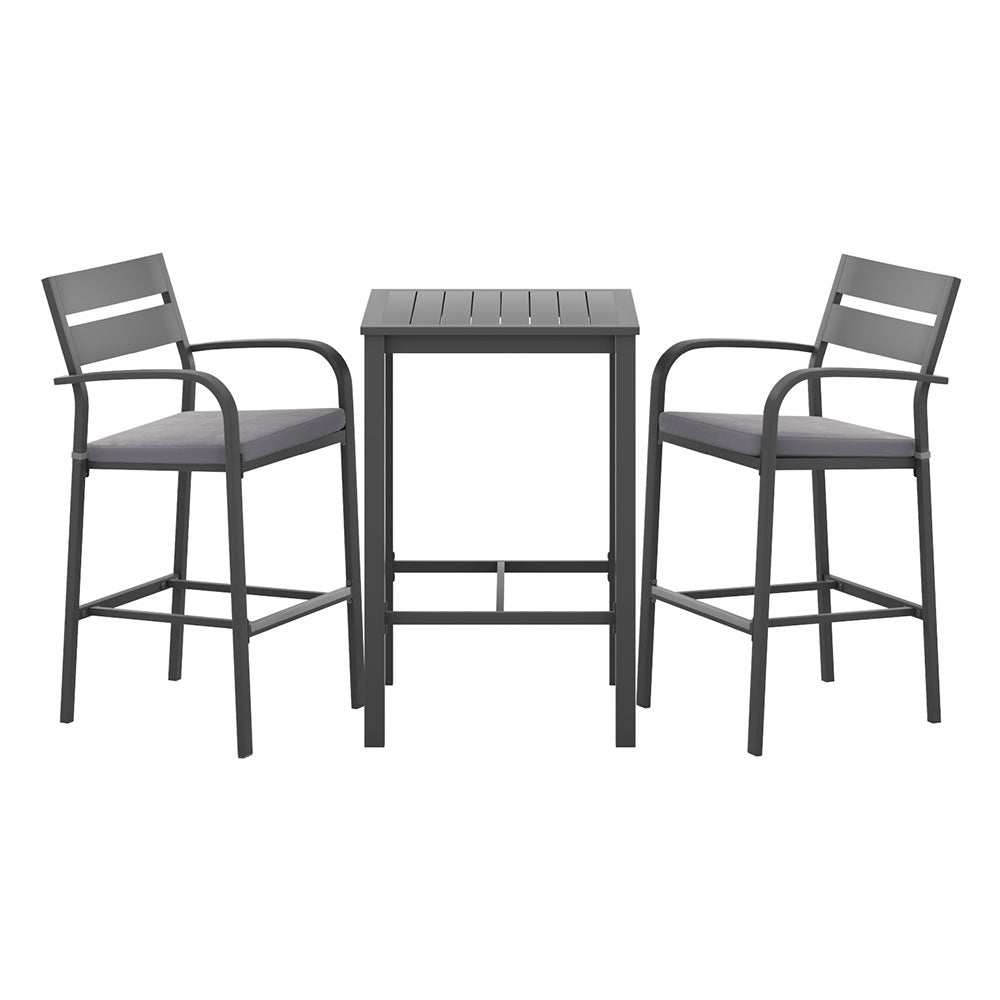 Gardeon 3-Piece Outdoor Bar Set — Bar Table &amp; 2 Stools, Black