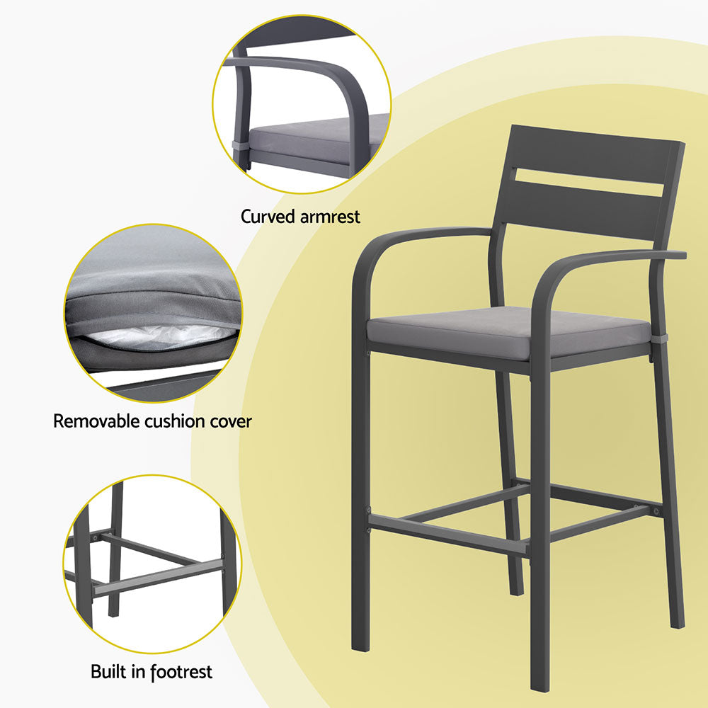 Gardeon 3-Piece Outdoor Bar Set — Bar Table &amp; 2 Stools, Black