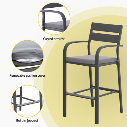 Gardeon 3-Piece Outdoor Bar Set — Bar Table &amp; 2 Stools, Black