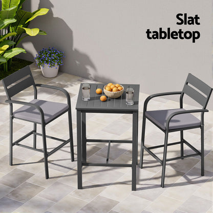 Gardeon 3-Piece Outdoor Bar Set — Bar Table &amp; 2 Stools, Black