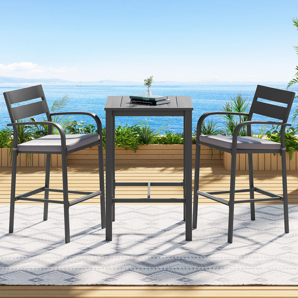 Gardeon 3-Piece Outdoor Bar Set — Bar Table &amp; 2 Stools, Black