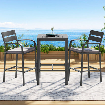 Gardeon 3-Piece Outdoor Bar Set — Bar Table &amp; 2 Stools, Black