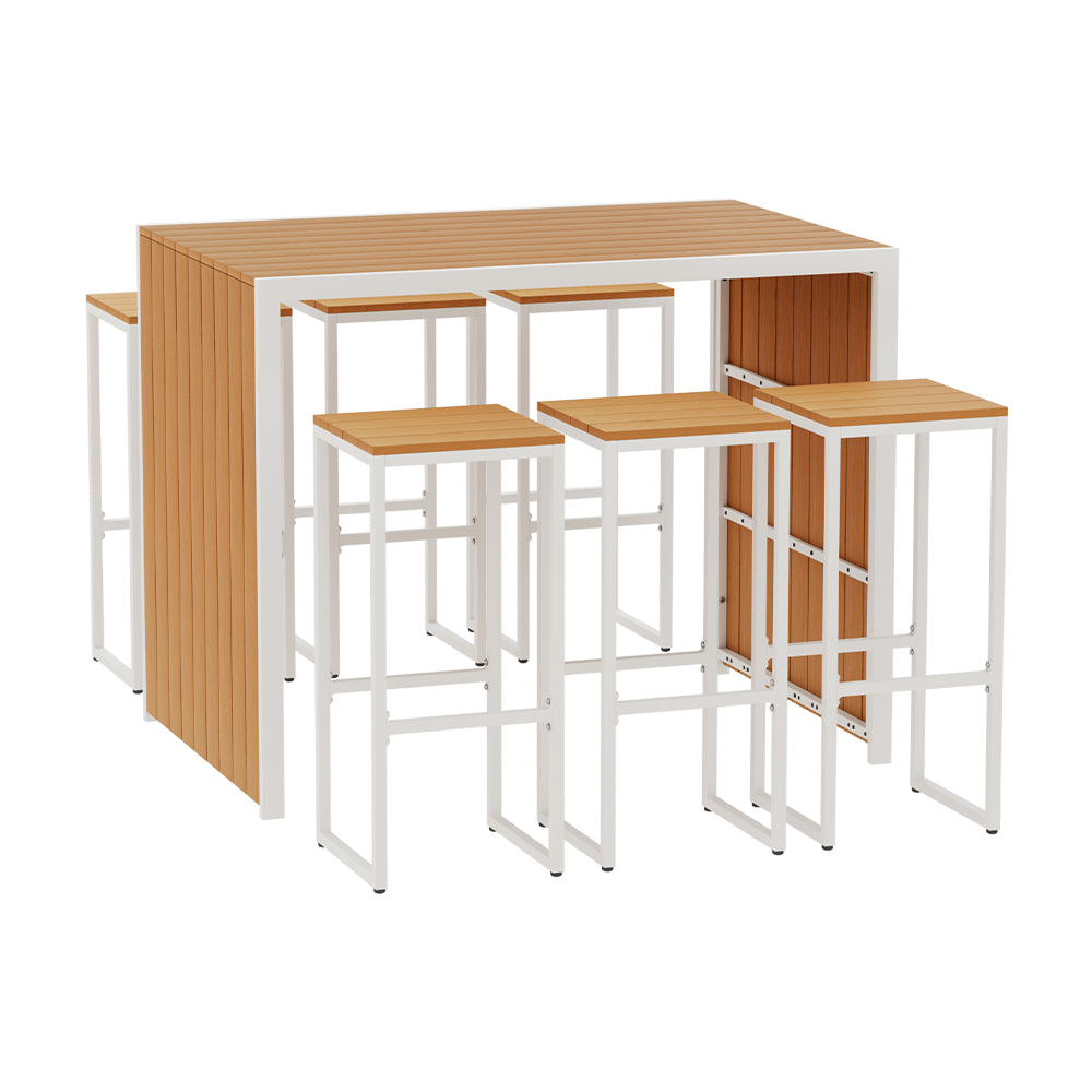 Gardeon 7-Piece Outdoor Bar Set — WPC Table &amp; 6 Stools, Brown