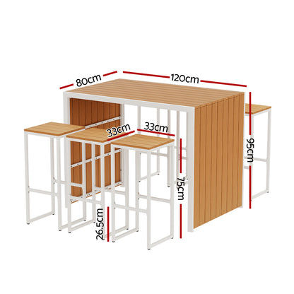 Gardeon 7-Piece Outdoor Bar Set — WPC Table &amp; 6 Stools, Brown