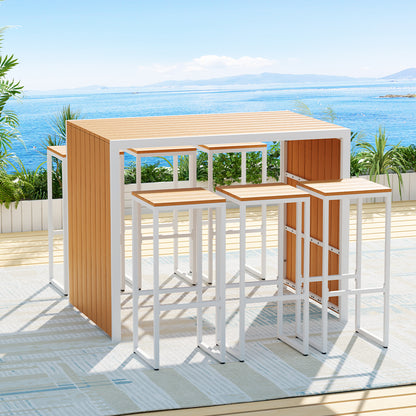 Gardeon 7-Piece Outdoor Bar Set — WPC Table &amp; 6 Stools, Brown