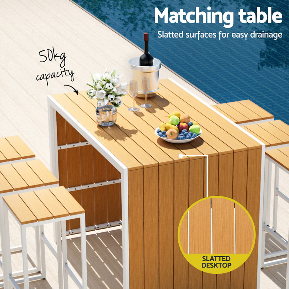 Gardeon 7-Piece Outdoor Bar Set — WPC Table &amp; 6 Stools, Brown