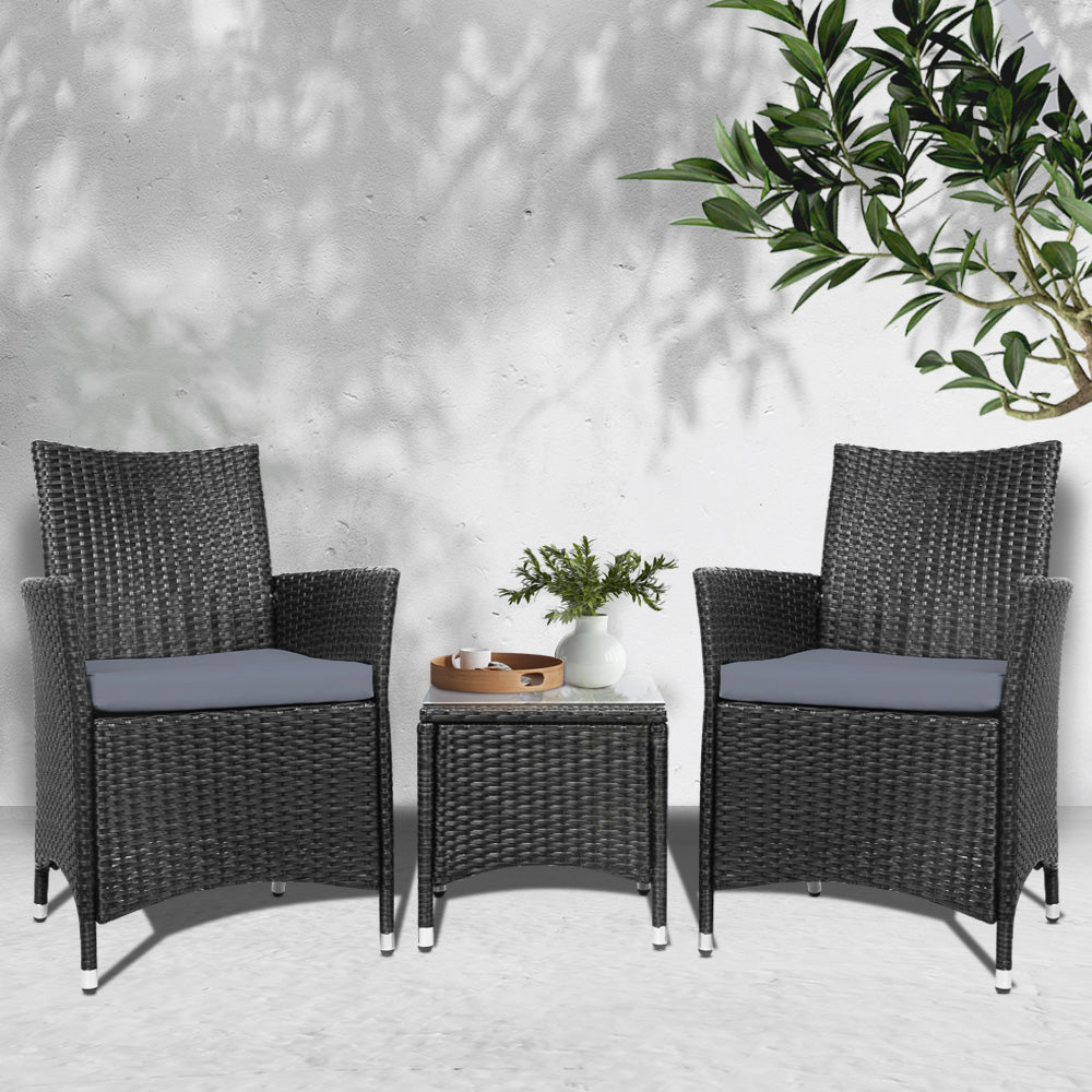 Gardeon 3-Piece Wicker Bistro Set — Black