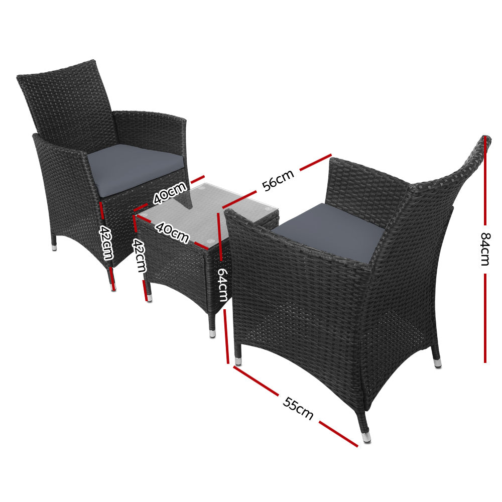 Gardeon 3-Piece Wicker Bistro Set — Black