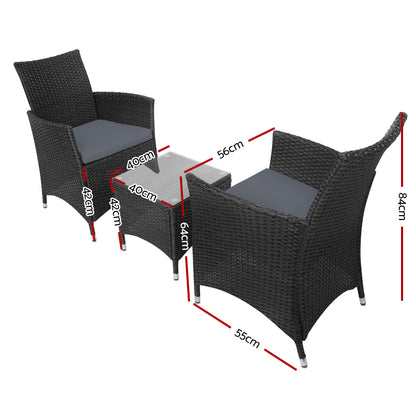 Gardeon 3-Piece Wicker Bistro Set — Black
