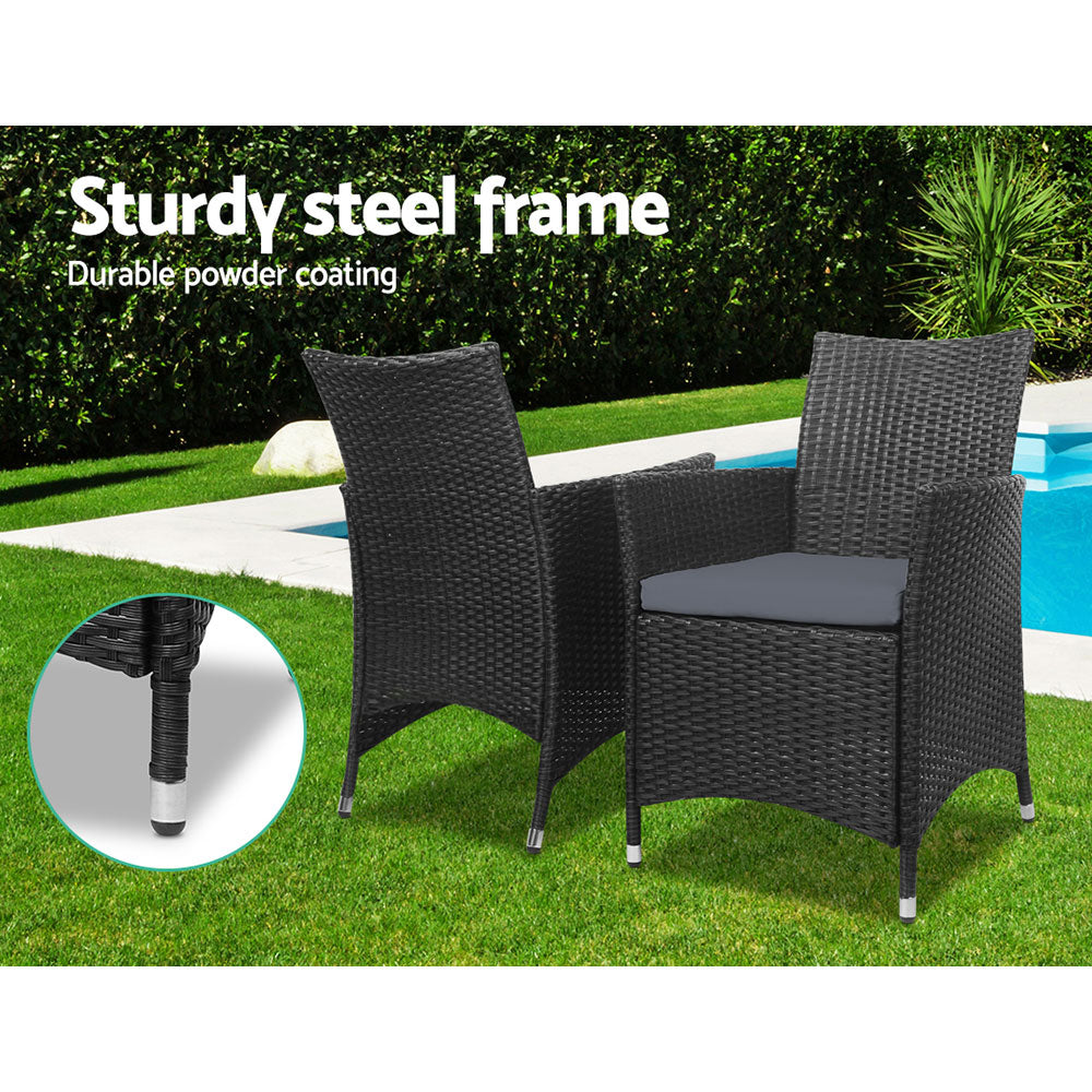 Gardeon 3-Piece Wicker Bistro Set — Black