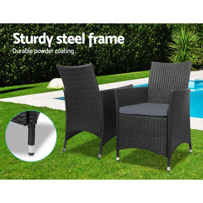 Gardeon 3-Piece Wicker Bistro Set — Black