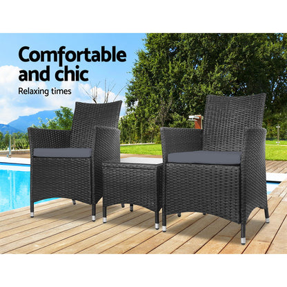 Gardeon 3-Piece Wicker Bistro Set — Black