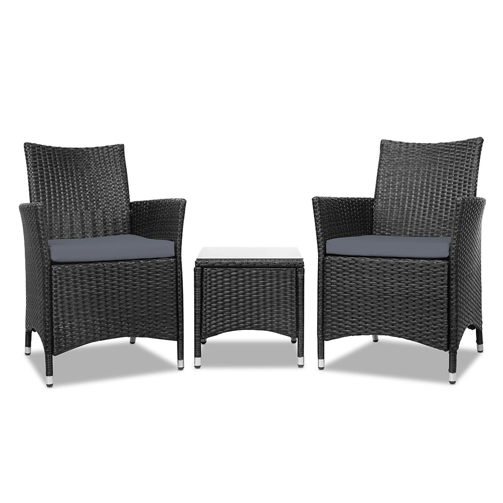 Gardeon 3-Piece Wicker Bistro Set — Black