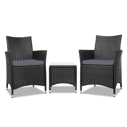 Gardeon 3-Piece Wicker Bistro Set — Black