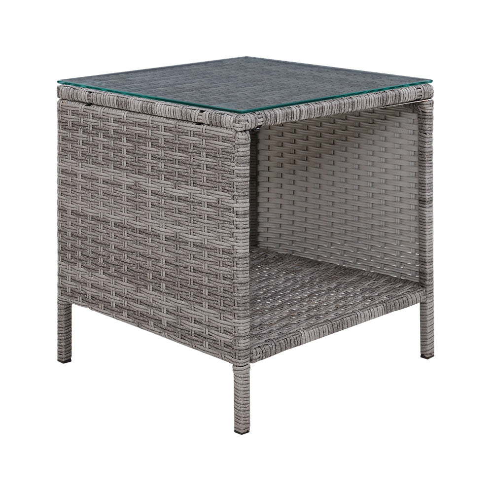 Gardeon Outdoor Wicker Side Table — Grey