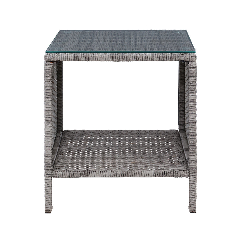 Gardeon Outdoor Wicker Side Table — Grey