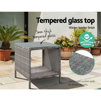Gardeon Outdoor Wicker Side Table — Grey