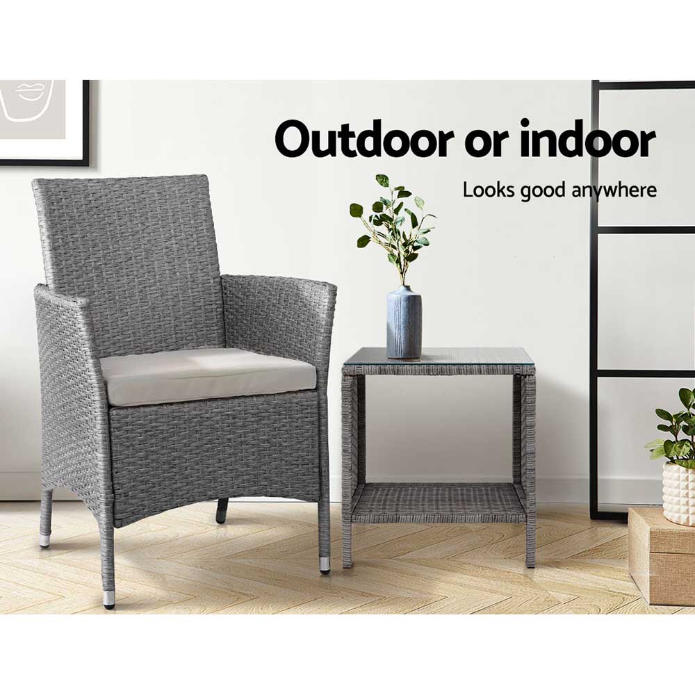 Gardeon Outdoor Wicker Side Table — Grey